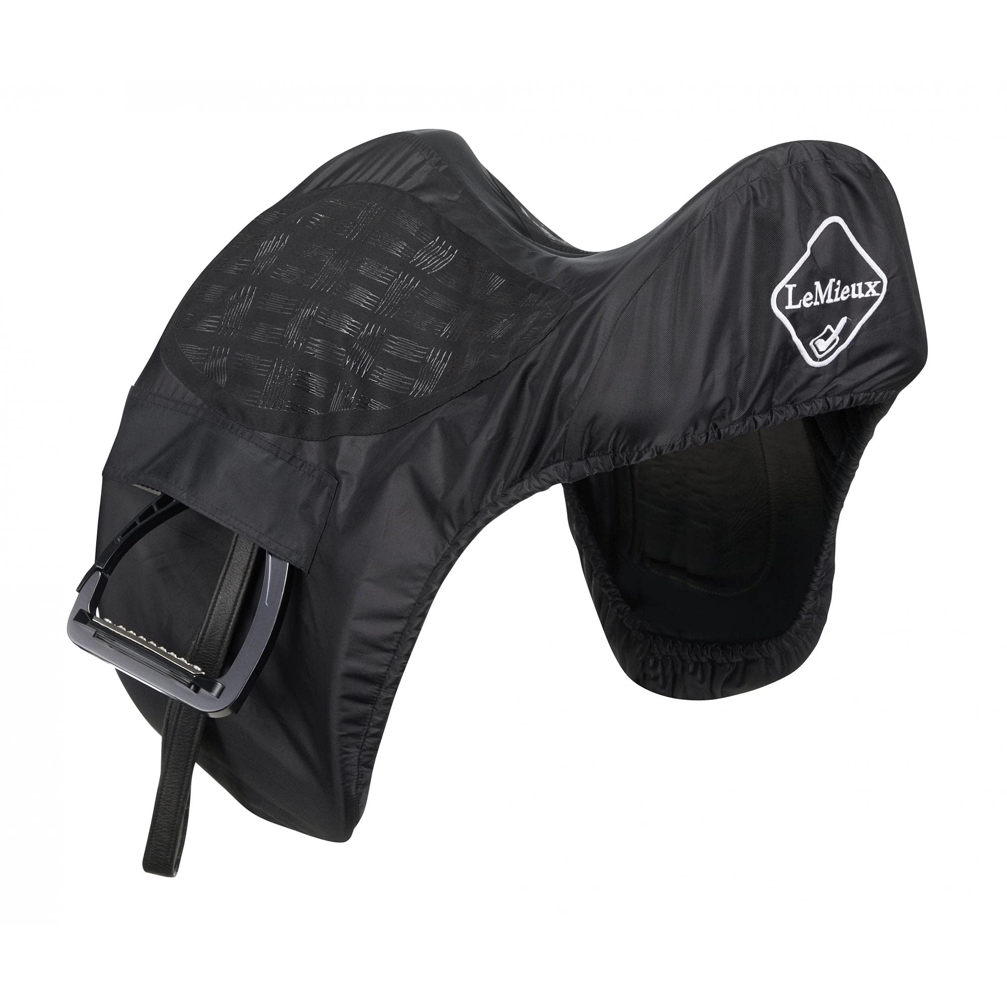 LeMieux ProKit Ride On - Funda para sillín de doma en color negro con asiento de agarre de silicona, exterior de poliéster impermeable, forro polar, color negro