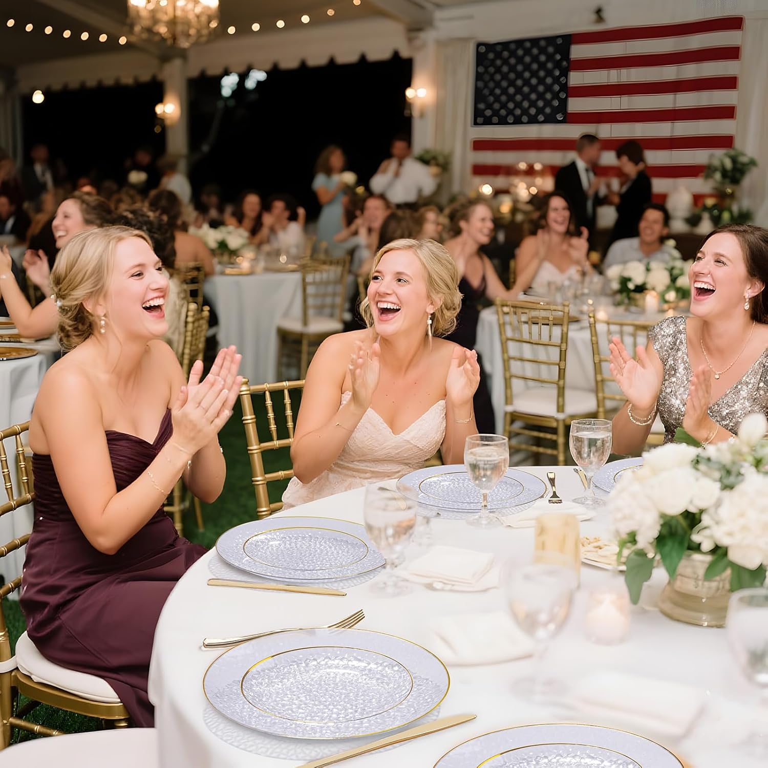 DaYammi 100 Pcs Clear Gold Plastic Plates, Hammered Party Plate, Fancy Plastic Plates Disposable Clear Disposable Dessert Platos, 7 Inch Heavy duty Plastic Dessert Platos for Party & Wedding - Image 6