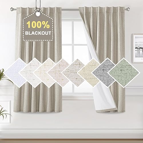 H.VERSAILTEX Cortinas de lino sintético 100 % opacas para dormitorio, 63 pulgadas de largo, con aislamiento térmico y aspecto de lino, con pestaña
