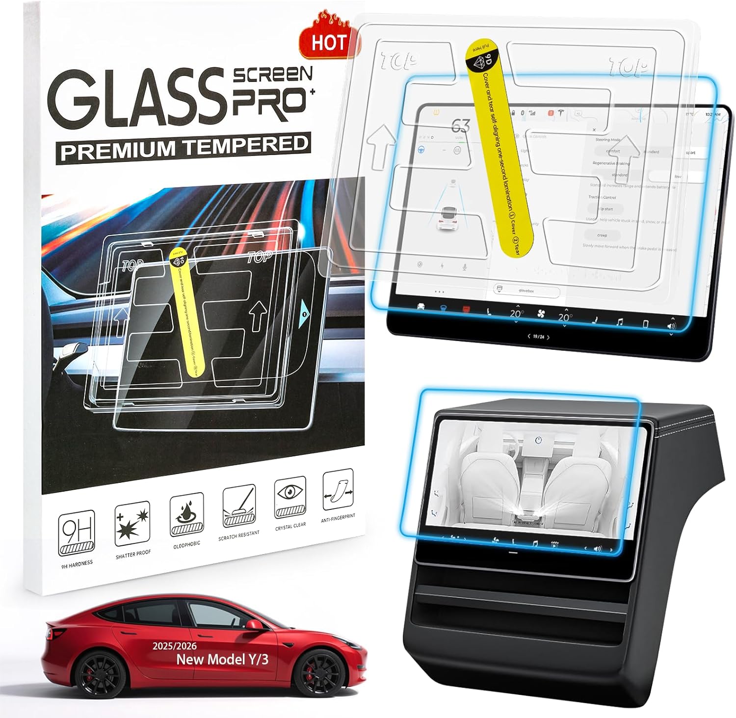 New Screen Protector for Tesla Model Y/3 Accessories,9H Super Tempered Glass with Center Console and Rear Seat Screen Protectors for Model Y/3 Juniper 2025-2026,Matte,No Glare,Fingerprint,Anti-Scratch