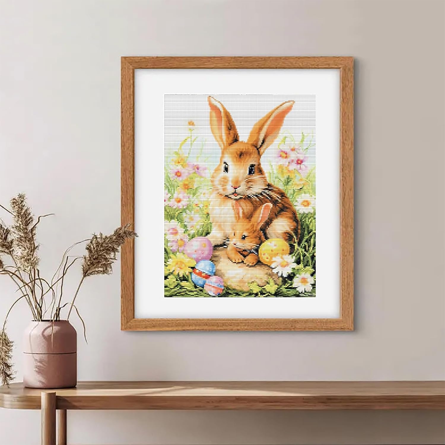 MIJVFNB Easter Bunny Egg 11CT Counted Cross Stitch Kits Color Printed Stamped Cross-Stitch Supplies Needlework Printed Embroidery Kits DIY Kits Needlepoint Starter Kits, 12x16 inch image 3