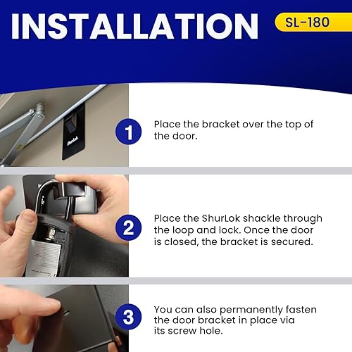 Vista 6 de ShurLok SL-180 Caja de seguridad sobre puerta soporta, color negro