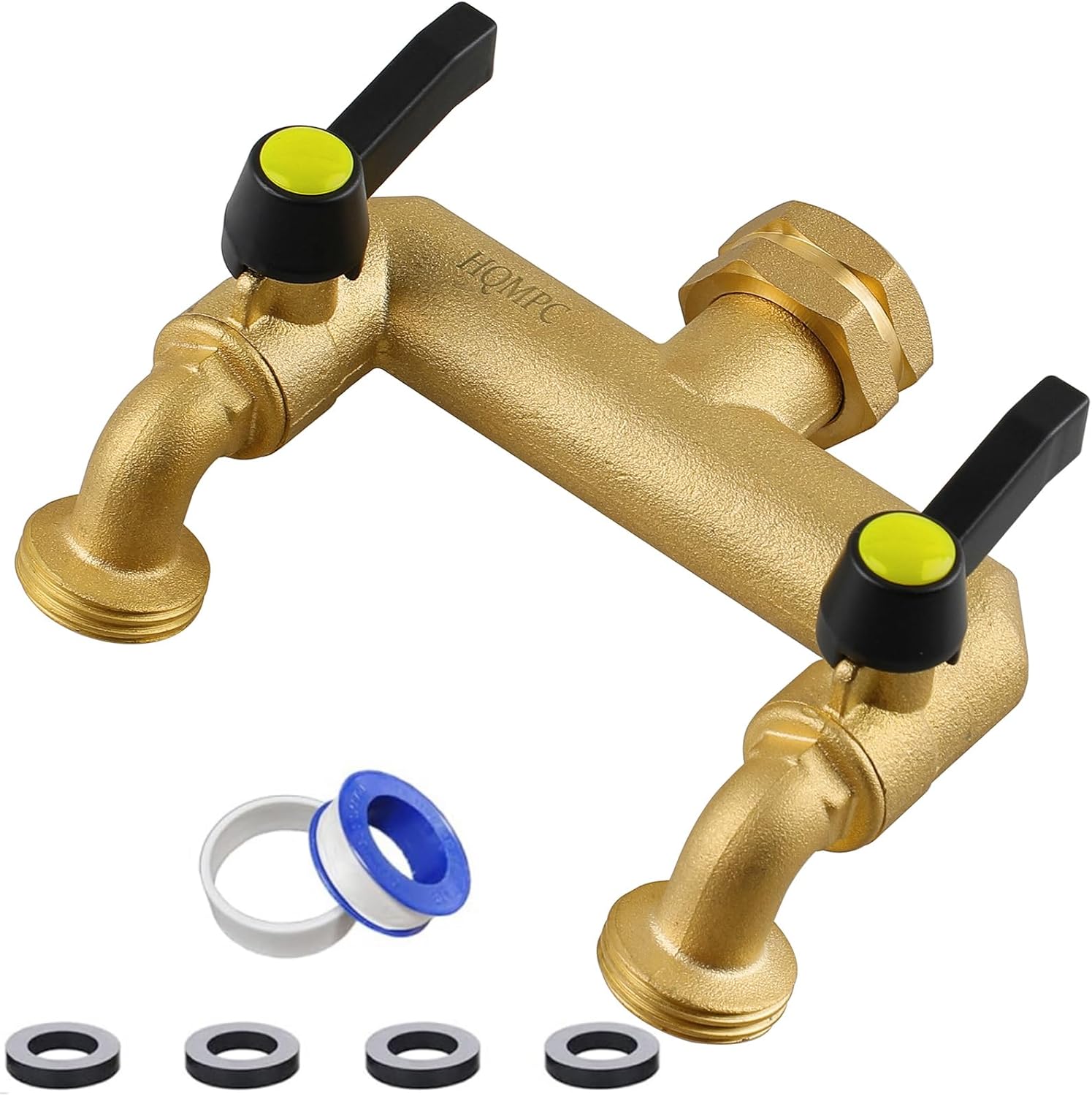 HQMPC Garden Hose 2 Way Valve Brass Splitter with Solid Brass Handle Hose Adapter 2 Way Valve 3/4" GHT Thread New Model