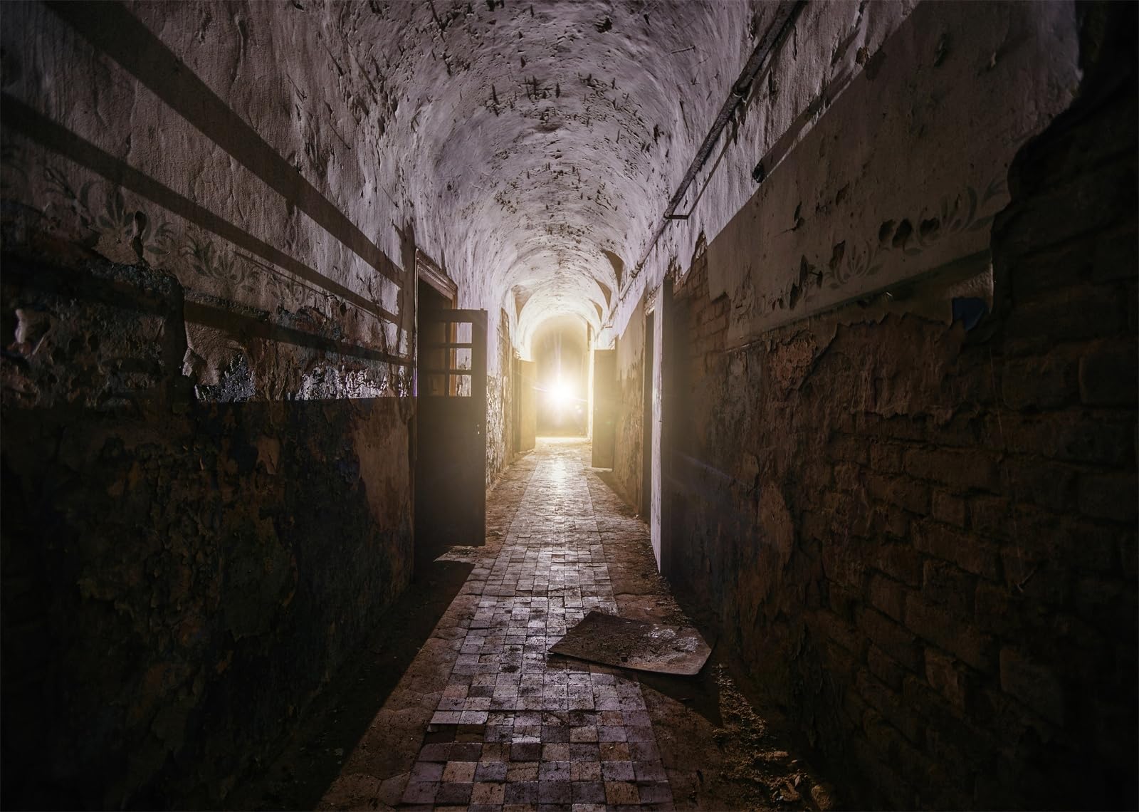 17x10FT (5.2x3m) Corridoio Sotterraneo Ad Arco Con Luce Sfondo Fotografico | Antico Passaggio Del Sotterraneo Fondale In Tessuto,Volta In Mattoni Uscita Luminosa,Per Eventi Gotici E Ritratti,Photo Booth