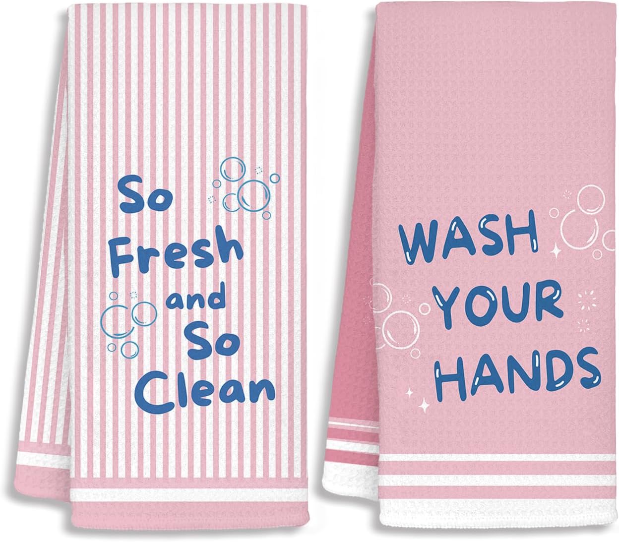 Pink Funny Kids Bathroom Hand Towels, Trendy Preppy Wash Your Hands So Fresh and So Clean Decorative Hand Towels for Kids Girls Bathroom Decor, 16x24 Inch Set of 2