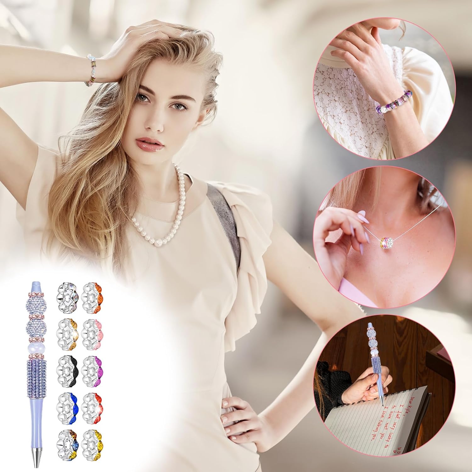 120 Pack 12 mm Large Hole Focal Beads Rhinestone Wave Spacer Multicolor Rondelle Spacers Beads Fancy Glitter Wave Diamond Crystal Bead Bulk Beadable Spacer Bead for Jewelry Making Pens - Image 3