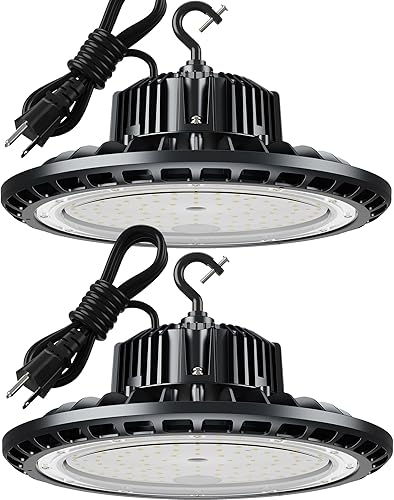 UFO - Luz LED de alta bahía de 150 W, 5000 K, luces LED de alta bahía de 21,000 lm (600 W MHHPS equivalente), lámpara OVNI con enchufe, gancho para