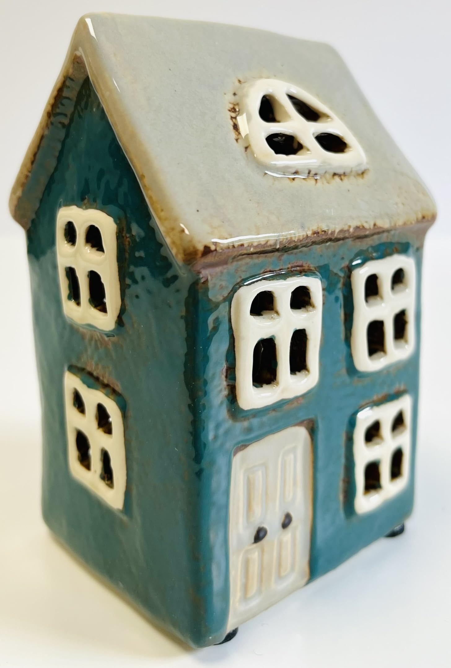 Tealight Candle Holder Housewarming Gift Cottage Ceramic Village Pottery House Ornament (Mini Teal Cottage (13cms))