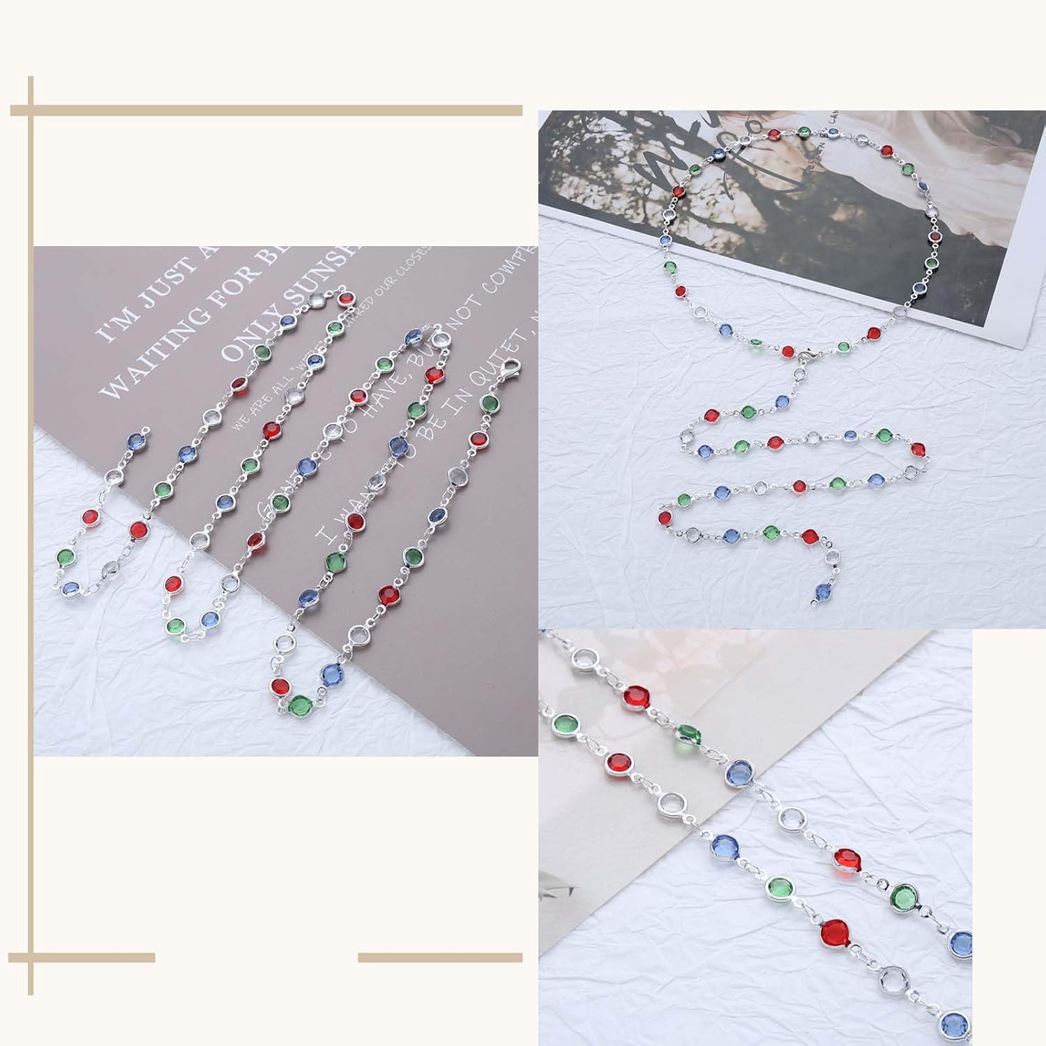 Corolful Rhinestone Y Lariat Necklace Gold Long Crystal Y Shape Necklace Multi-color Rhinestone Choker Necklaces Rainbow Zirconia Cubic Bead Chest Necklaces Sparkly CZ Drop Jewelry - Image 3