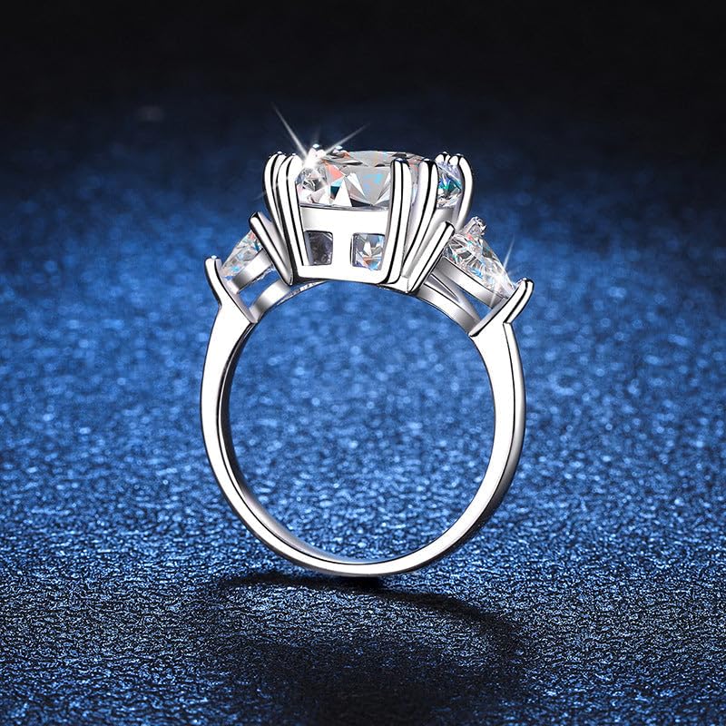 Moissanite Tri-stone Engagement Ring | Lab Grown 5.0ct Diamond & Rhodium Plated Ring | Sterling Silver Rings for Women | Engagement Rings for Women | Promise Wedding Bands | Non Tarnish Bands2