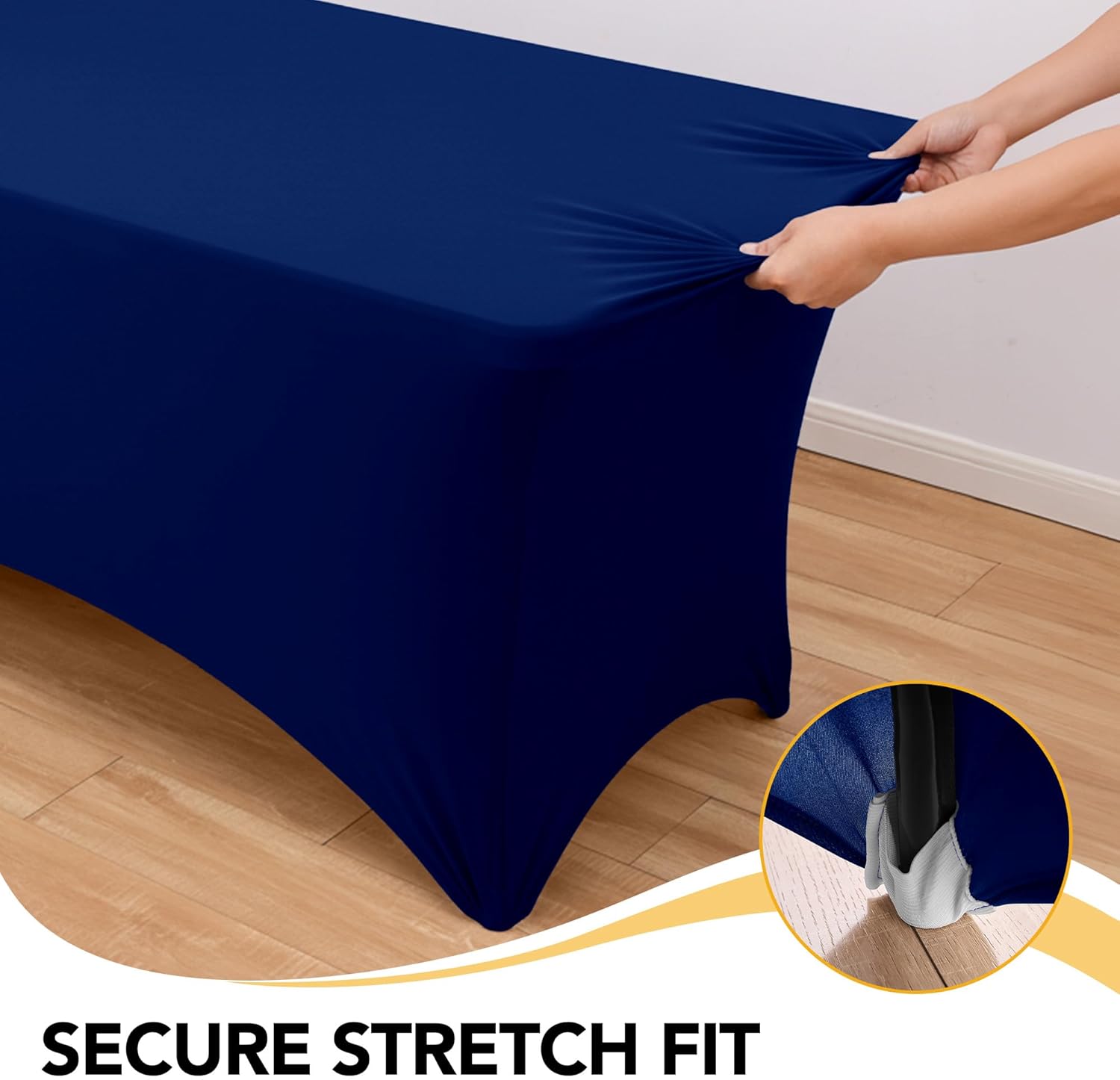 6-Pack Premium Navy Blue Spandex Tablecloths for 6ft Rectangle Tables, Stain & Wrinkle-Resistant, Washable Stretch Polyester Fitted Table Cover for Weddings, Banquets, Trade Shows Events
