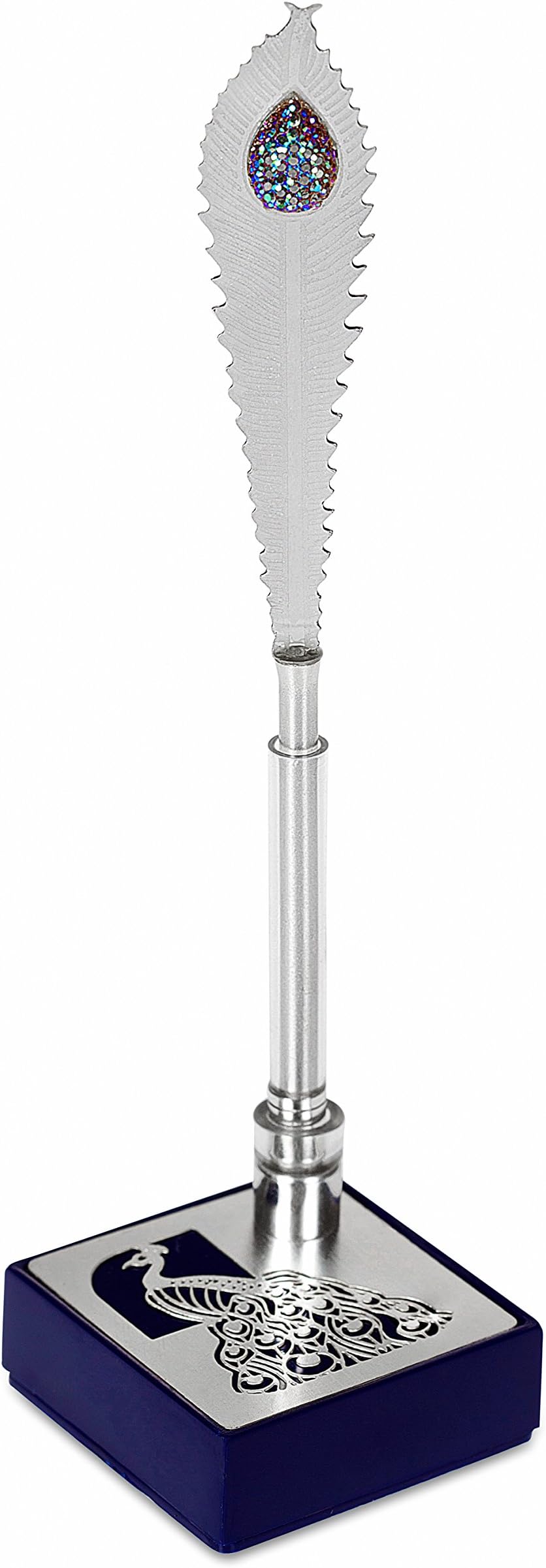 Signature Collection Artistic Sterling Silver Ballpoint Plume Pen with Peacock Stand in a Gift Box