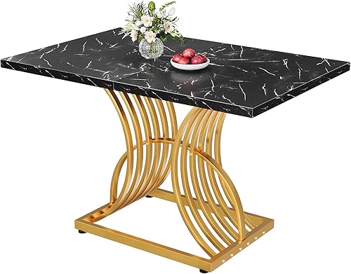Miniatura 7 de DWVO Mesa de comedor moderna para 4 personas, mesa de cocina rectangular de 47 pulgadas con mesa de mármol sintético y patas geométricas doradas,