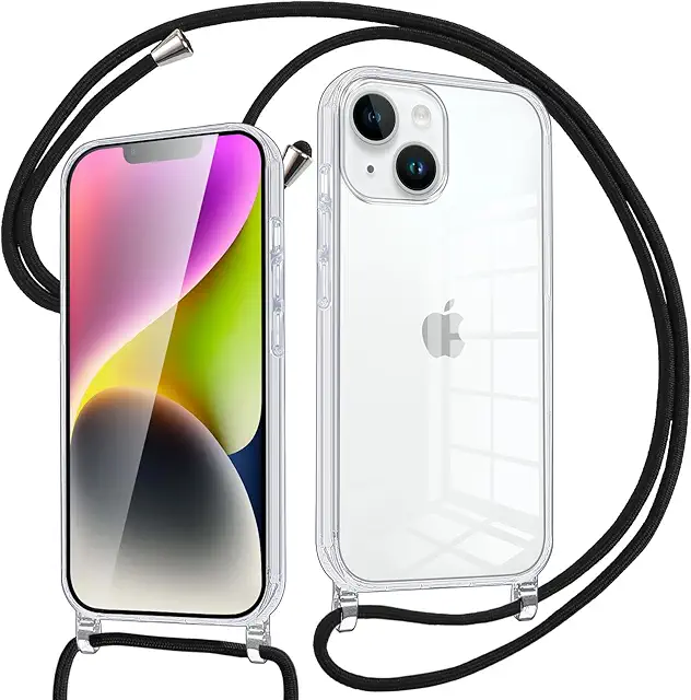 Pnakqil iPhone 13/14 Lanyard Case with Necklace Strap - Transparent Silicone Mobile Cover