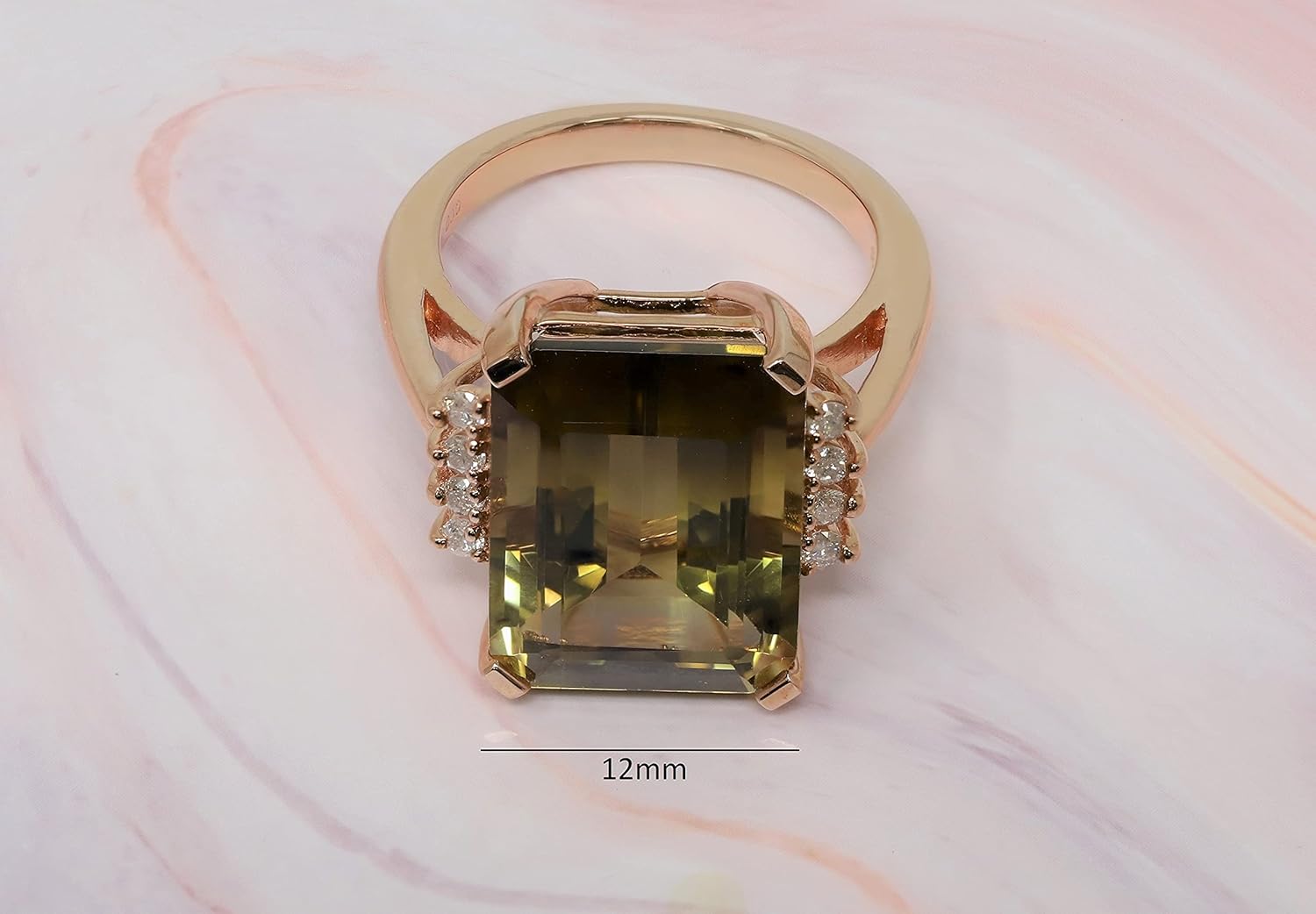 925 Sterling Silver Genuine Smoky Citrine Diamond Ring Rose Gold Plated, Size 7 - Image 2