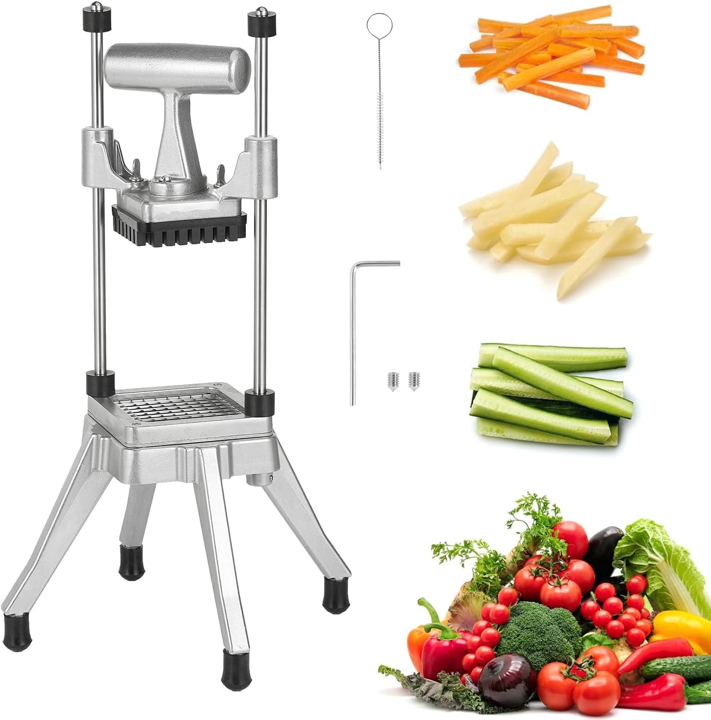 Commercial Chopper Vegetable Cutter Fruit Dicer Heavy Duty Stainless Stee Dicer Cutter Onion Chopper Professional Food Dicer for French Fry Tomato Peppers Potato (1/4″ Blade)