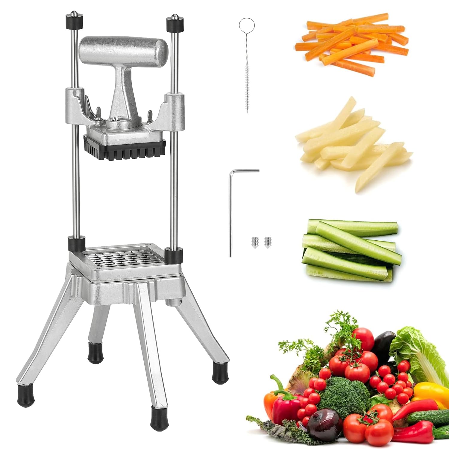 POWLAB Commercial Chopper Vegetable Cutter Fruit Dicer Heavy Duty Stainless Stee Dicer Cutter Onion Chopper Professional Food Dicer for French Fry Tomato Peppers Potato (1/4″ Blade)