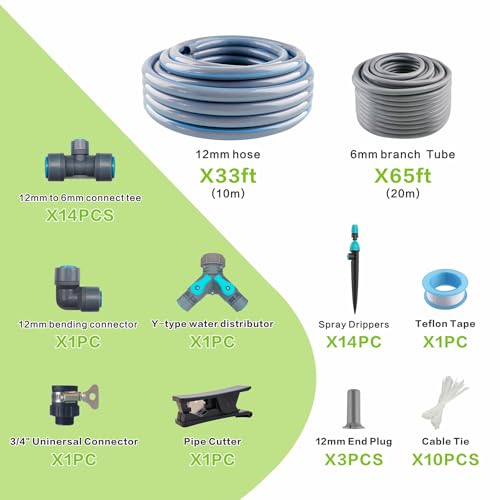 Drip Irrigation System 98ft, Fast Connect Automatic Irrigation Kit with 12mm, 6mm Blank Distribution Tubing and Accessories, DIY Garden Watering Equipment for Garden, Greenhouse, Flower Bed, Patio by RAIN SEER - Used condition - Image 2