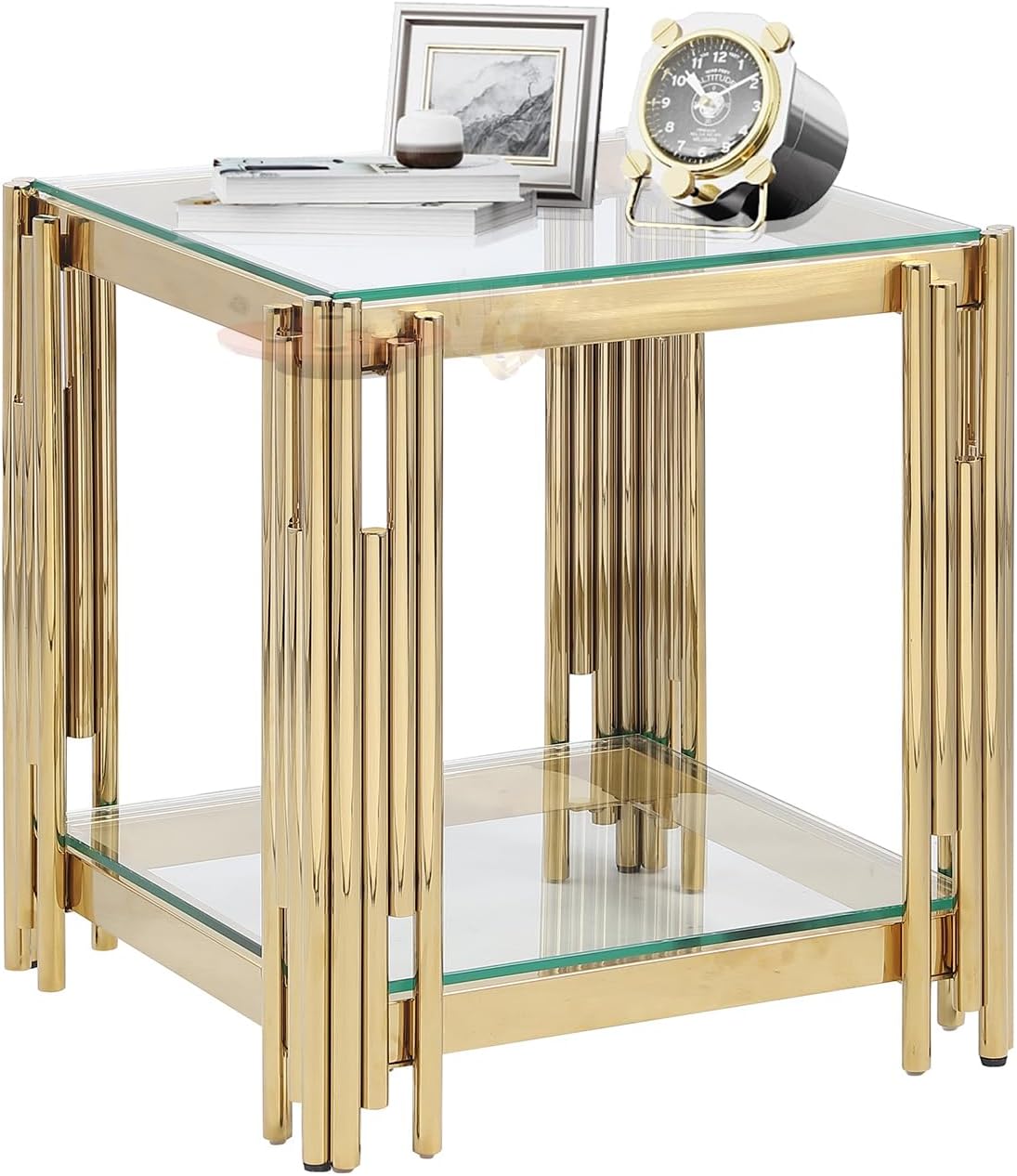 Amazon.com: Square End Table Glass Side Table for Living Room, Modern Sofa Side Table with ...
