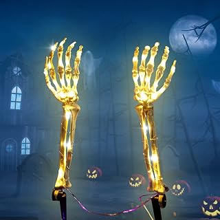 Halloween Decorations, 2 Pack Light Up Skeleton Arm Stakes，Scary Realistic Hands Bone Waterproof Battery Operated，Halloween Stakes Decor for Indoor Outdoor Halloween Ornament Party Haunted House Décor