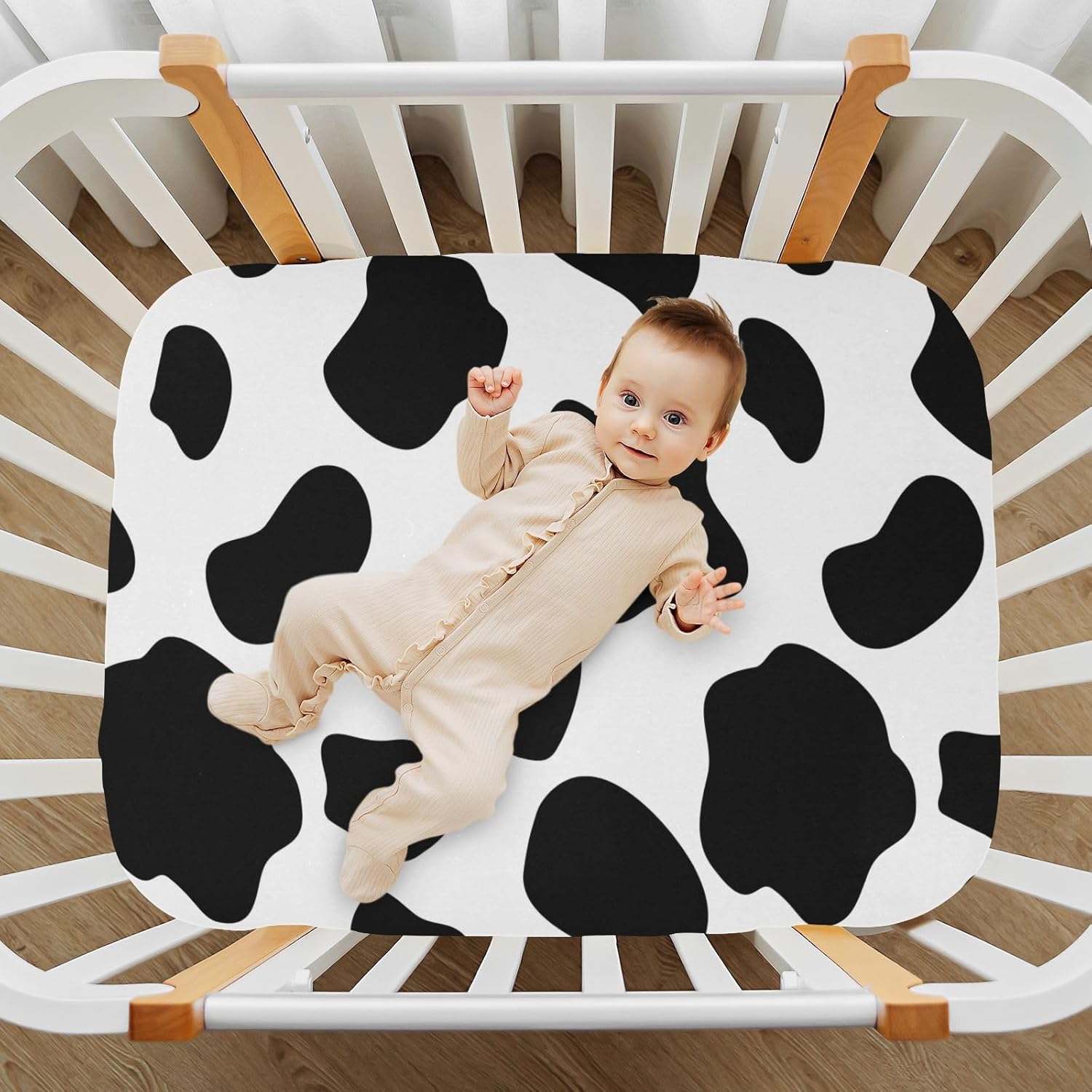 Crib Sheets Baby for Boys Girls Fitted Crib Sheet Super Soft Microfiber Breathable Neutral Toddler Bed Sheets for Standard Size Toddler Mattress 39x27 Inch Cow Print