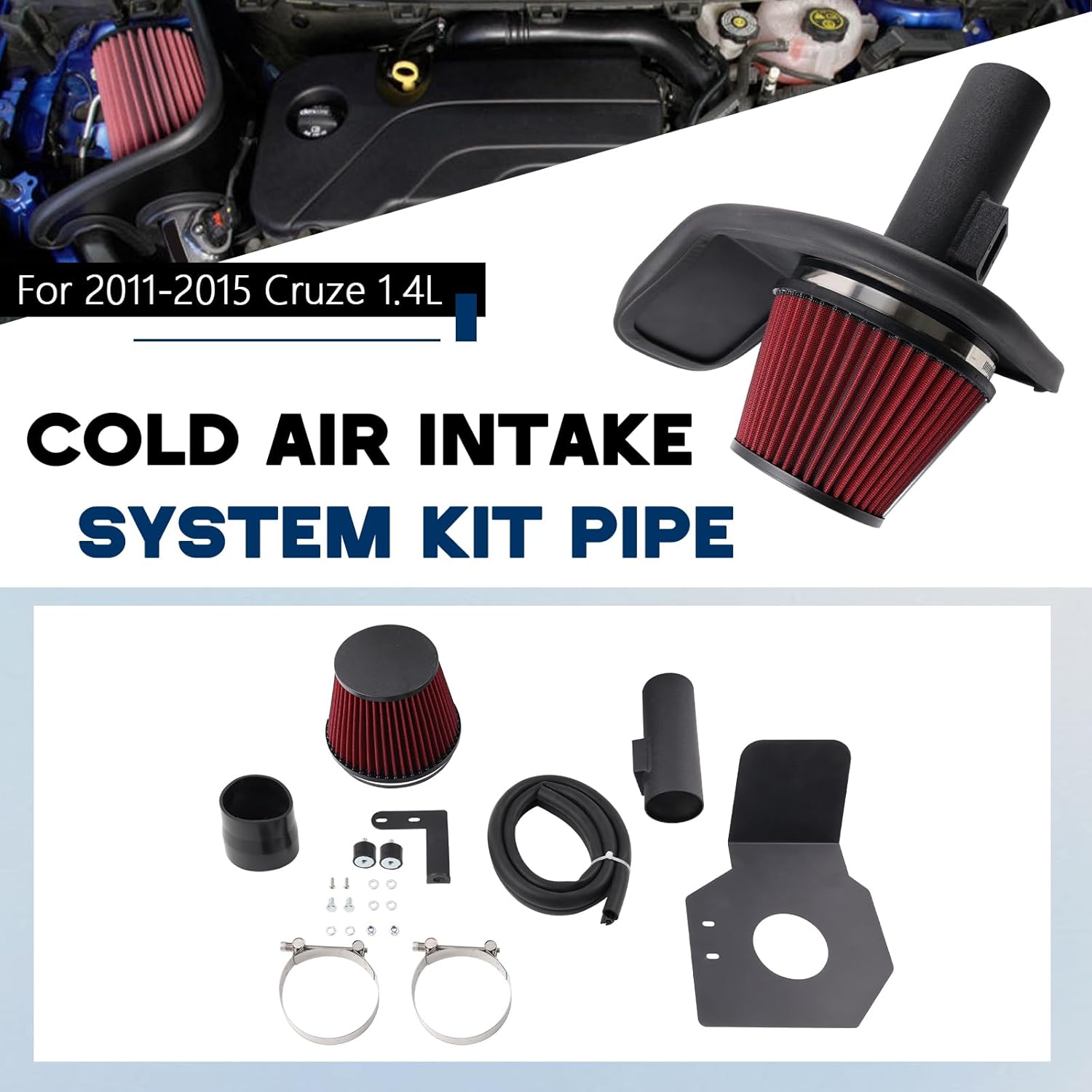 Cold Air Intake Kit Compatible With 2011-2015 Chevy Cruze 1.4L Turbo – High-Performance Aluminum Intake System with Heat Shield, Washable Filter, +7-10% HP Boost & Aggressive Sound