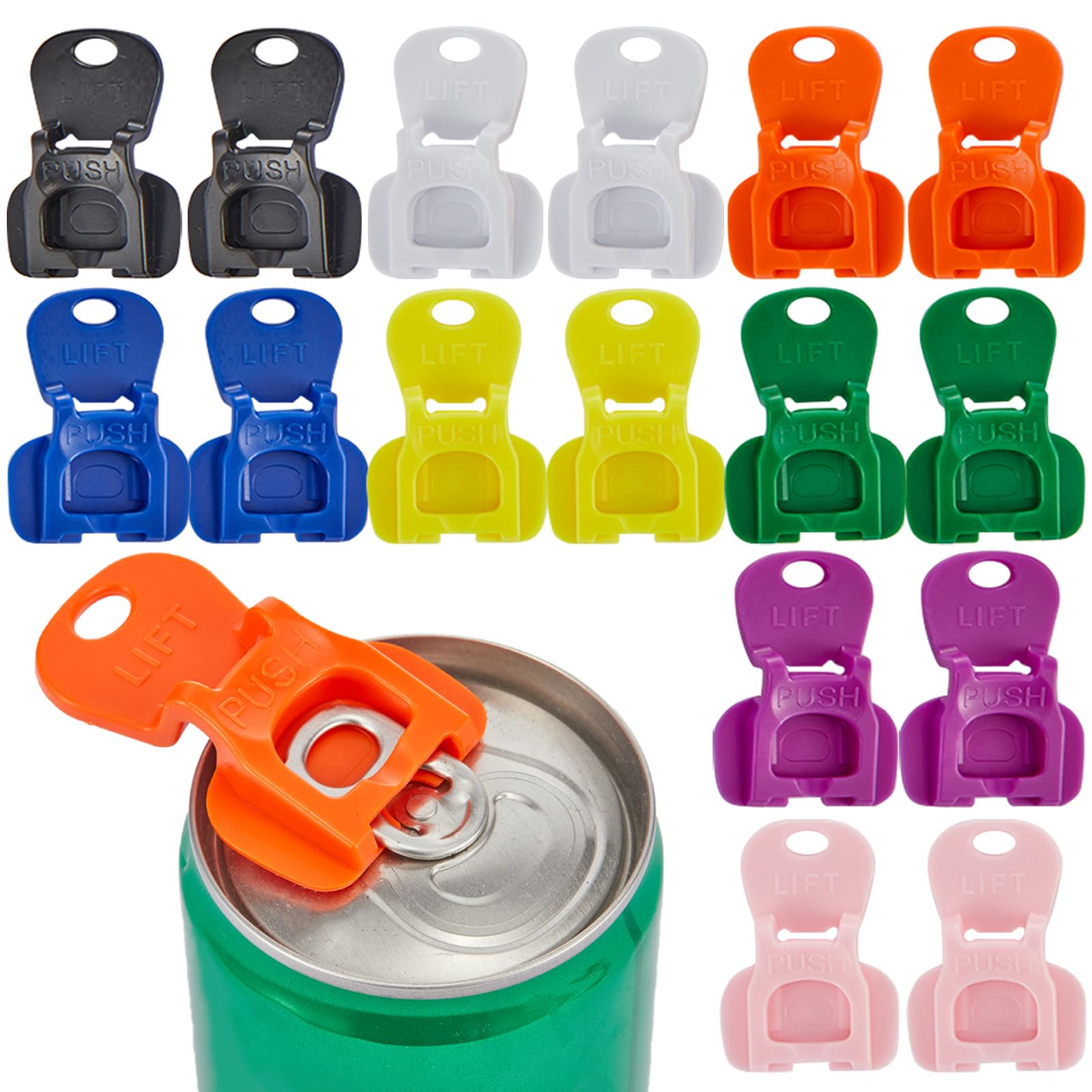 16Pcs Easy Tab Opener & Drink Protector, Complete Cover Soda Can Opener Tool, Colorful Drink Can Protector Cap for Soda Coke Beer Aluminum Beverage Open lid beverage protector
