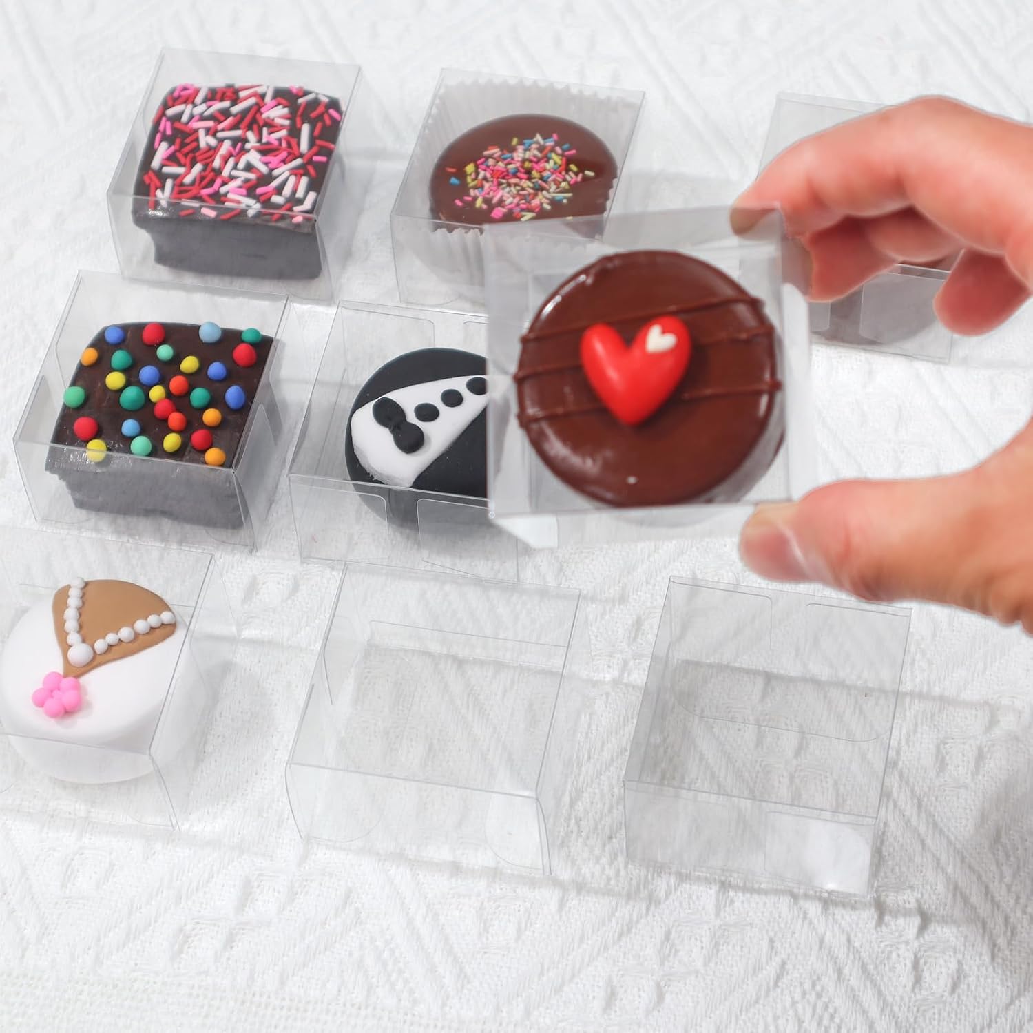RomanticBaking Clear Single Chocolate Macaron Box, 50pcs, 2.17"×2.17"×1.38"