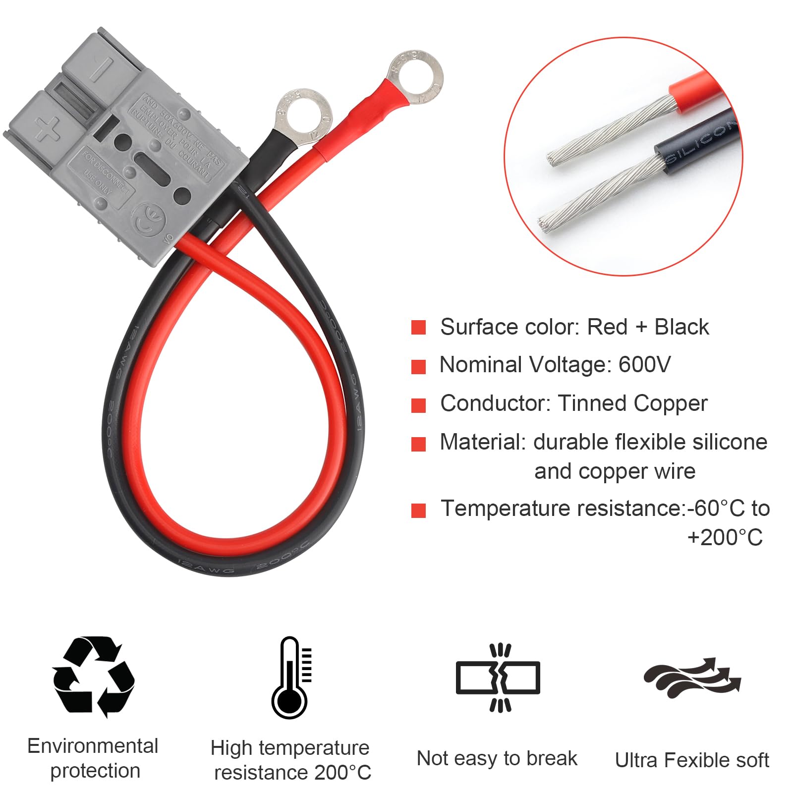 2 mtr. Motorkabel met anderson stekkers 10mm² - Buitenboordmotoren