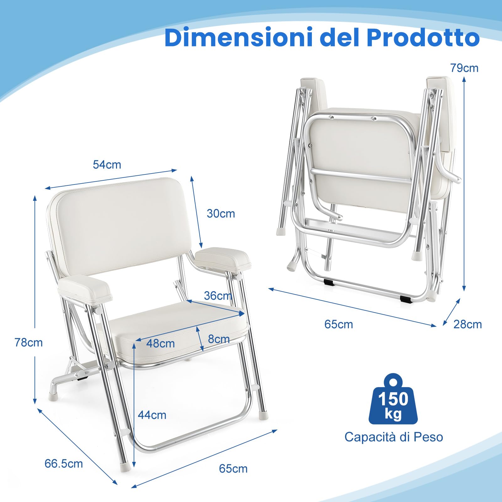 COSTWAY Sedia da Barca Pighevole, Sedia da Spiaggia in Alluminio | con Seduta Imbottita, Poltrona Portatile per Esterni, Piedini Antiscivolo, Sedia da Campeggio Portata 150 kg