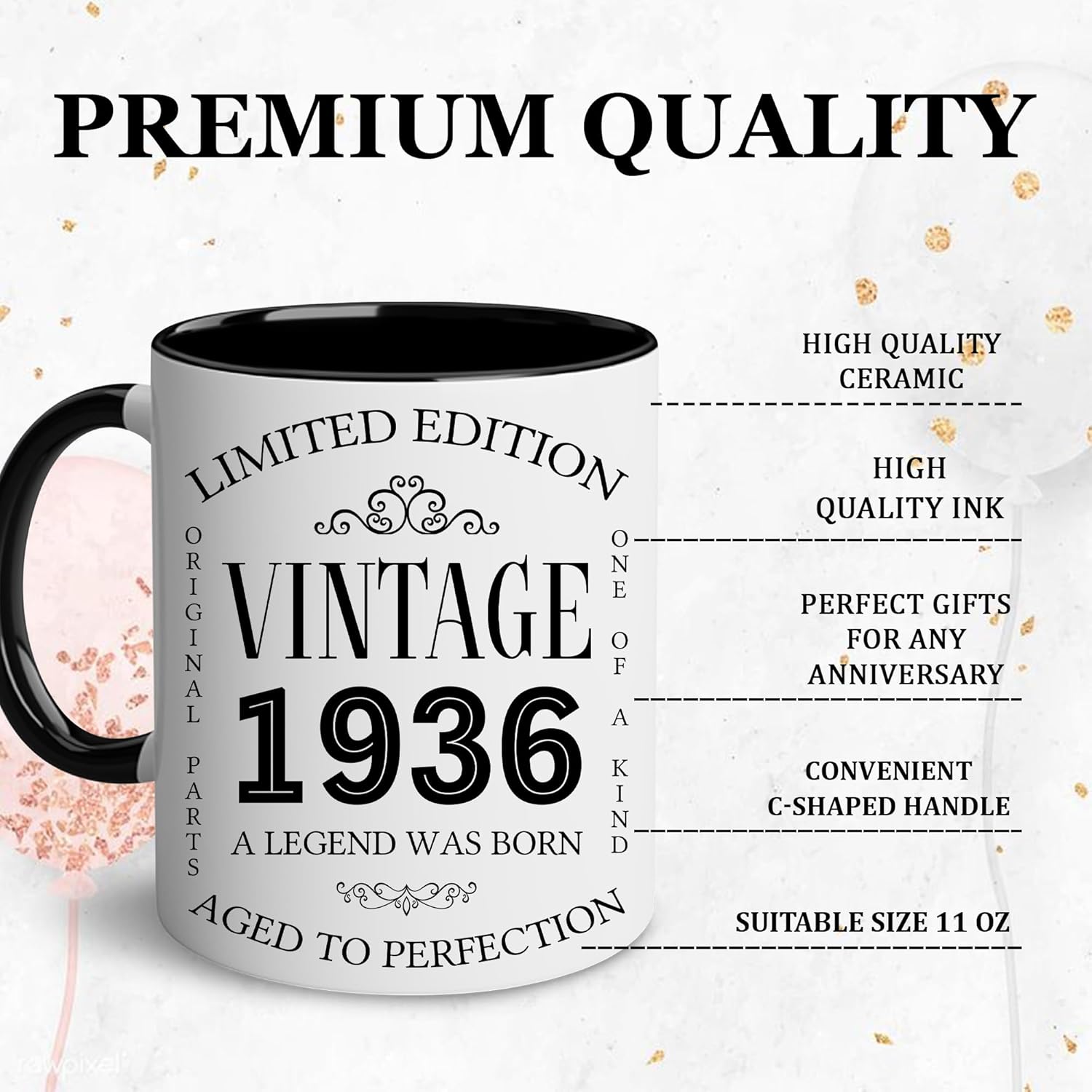 GLAKEUN 90th Birthday Gifts for Men Women - 90th Birthday Decorations for Men - Vintage 1936 Coffee Mug - Born in 1936 Present Ideas - Turning Ninety Gift For Grandpa, Grandma - 90 Coffee Mug 11oz - Image 4