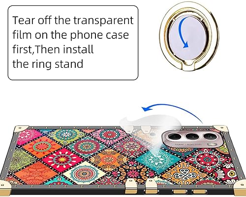 Miniatura 3 de nancheng Funda cuadrada para Motorola Moto G Stylus 4G 2022 con anillo para niñas y mujeres, con correa de soporte, diseño de flores de mandala,