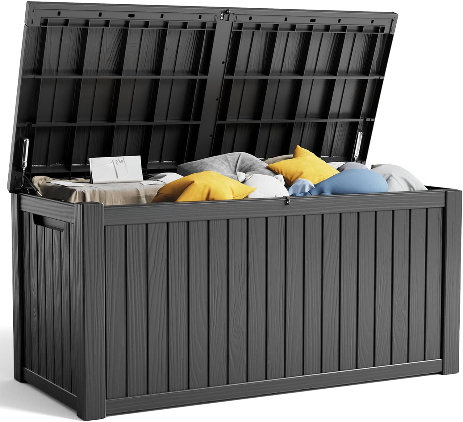 182 Gallon Deck Box Waterproof, UV Resistant Resin Outdoor Storage Box with Hydraulic Rod, Lockable Design and Enhanced Durability for Patio, Garden, and Poolside Use