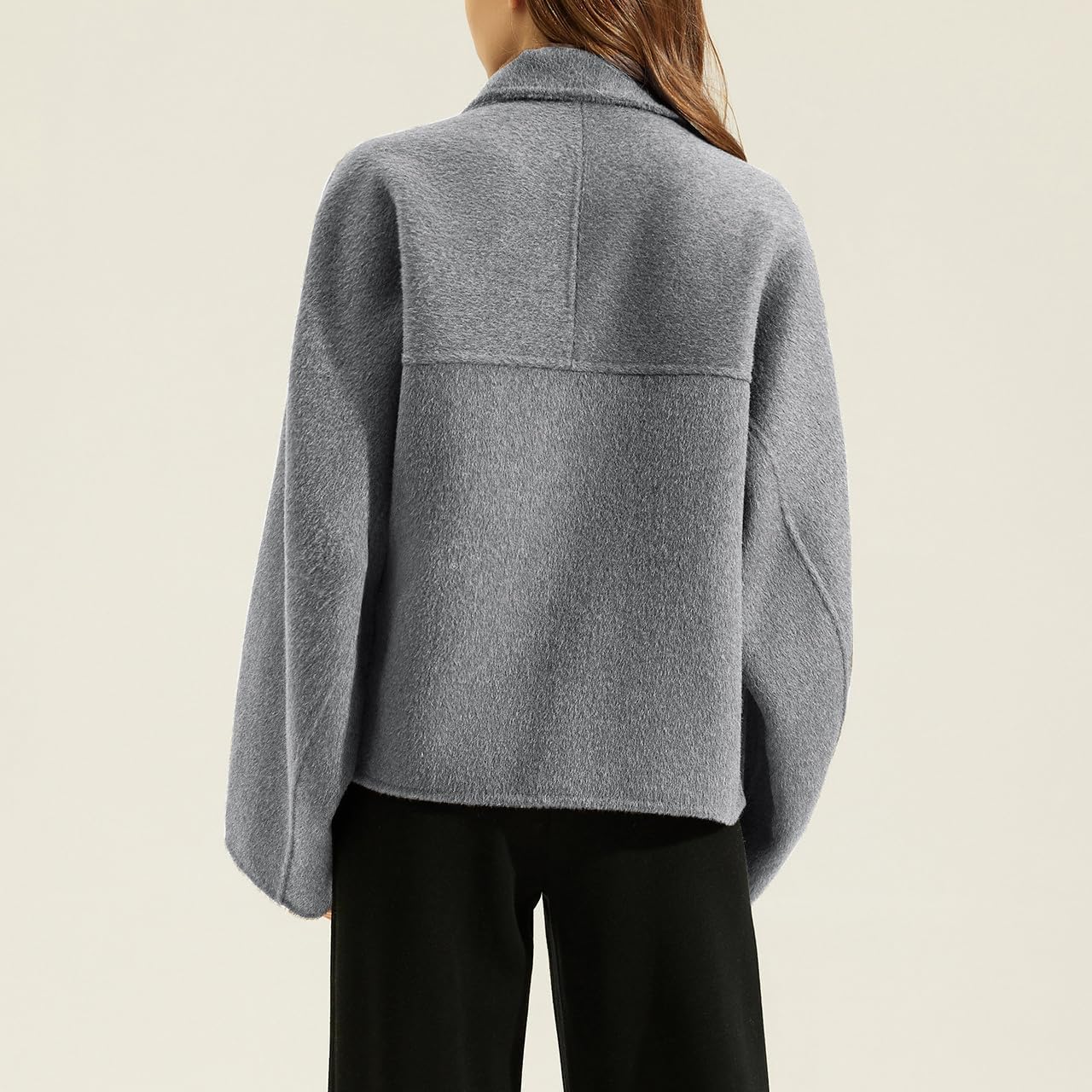 utcoco Women Cropped Thicken Wool Coats Oversized Short Jackets Notched Lapel Pea Coat Trench Overcoats with Pockets - Image 6