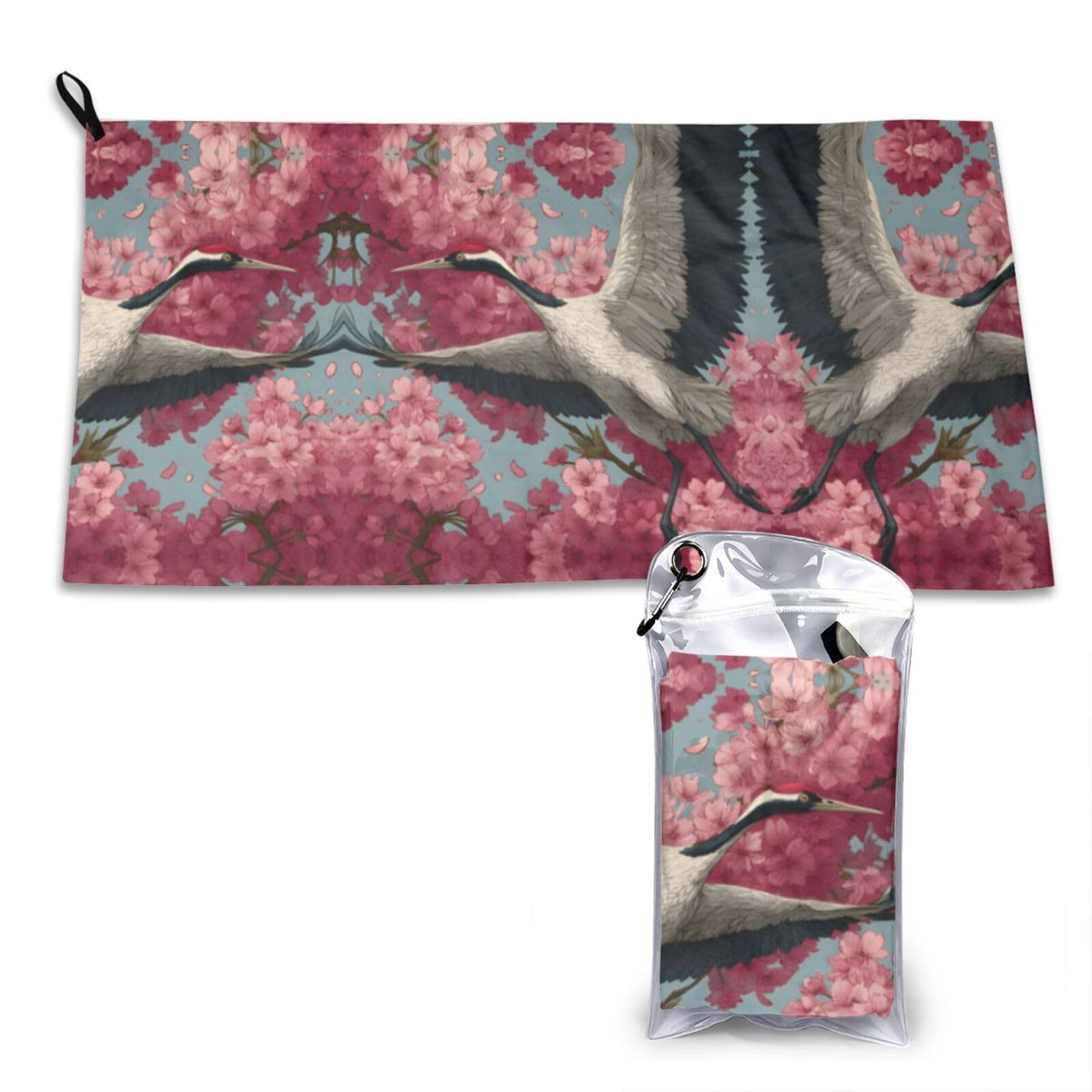 Wxwjshmgc White Cherry Blossom Crane Print Cooling Towel, Gym Towel,Cooling Towels For Neck, Soft Breathable Travel Cool Towel,Sports Towels For Gym,Camping