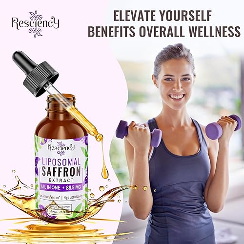 Miniatura 7 de Suplementos de azafrán  88.5 mg de extracto de azafrán mejor biodisponibilidad gotas liposomales para estado de ánimo, energía, visión y enfoque con