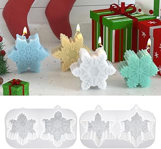 2 Pcs Christmas Snowflake Soap Molds Silicone Candle Molds for Candle Making, Snowflake Resin Mold Xmas Kitchen Chocolate Pudding Jelly Muffin Cups Baking DIY Crafts