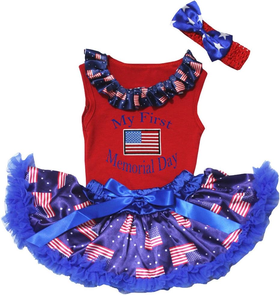 Petitebella My First Memorial Day Red Shirt US Flag Blue Baby Skirt Set 3-12m