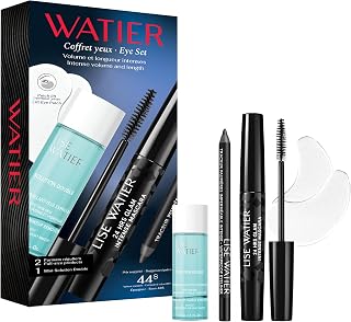 Watier 24 HRS Glam Intense Mascara Set | Makeup Gift Set, Complete Eye Routine with Volumizing Mascara, Eyeliner, Eye Patch & Eye Makeup Remover