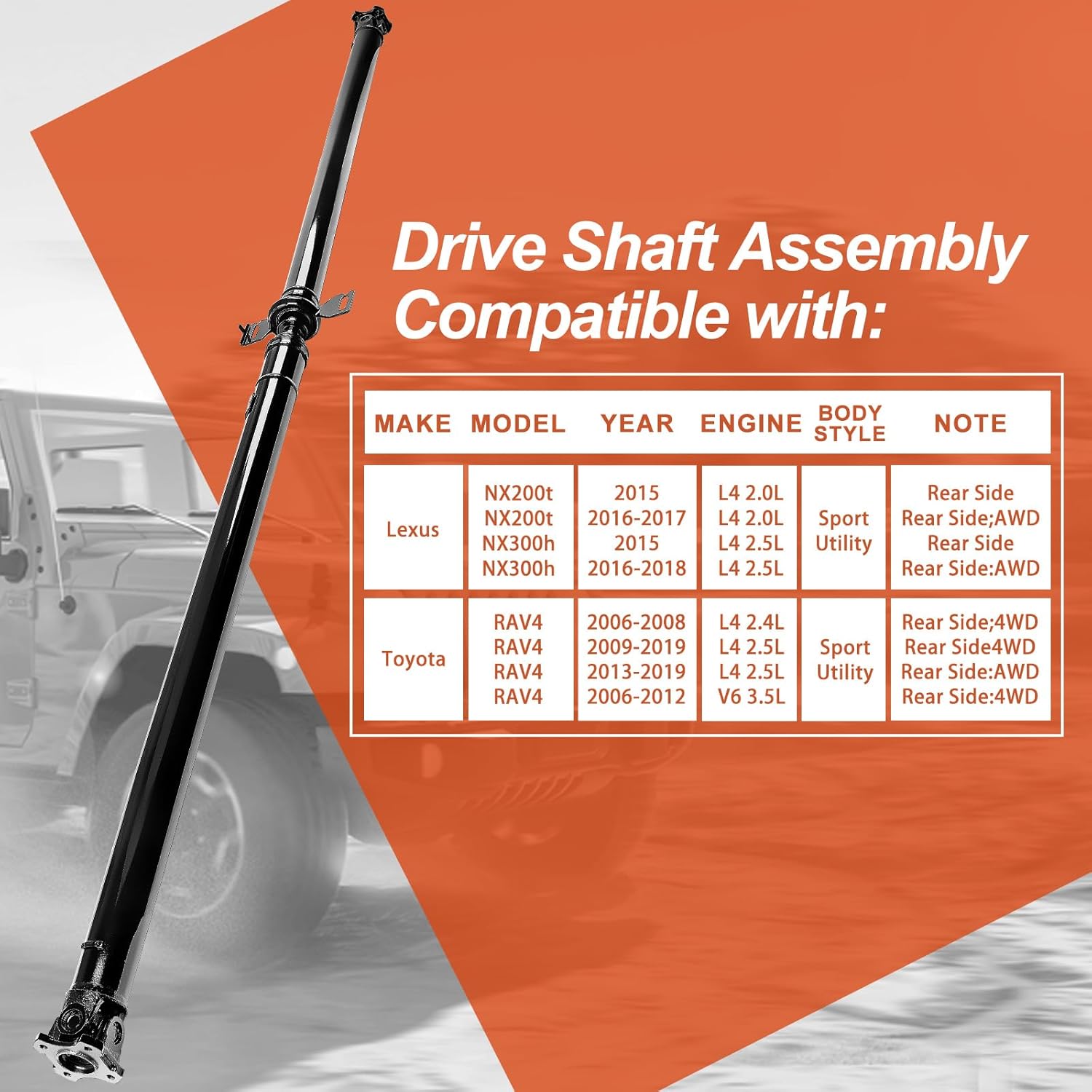 37100-42090 Rear Drive Shaft Prop Shaft Driveshaft Assembly Compatible with 2006-2019 Toyota RAV4 & 2015-2017 Lexus NX200t, 2015-2018 NX300h, 4WD AWD, Sport Utility, Replace OE 37100-42090, 936-722