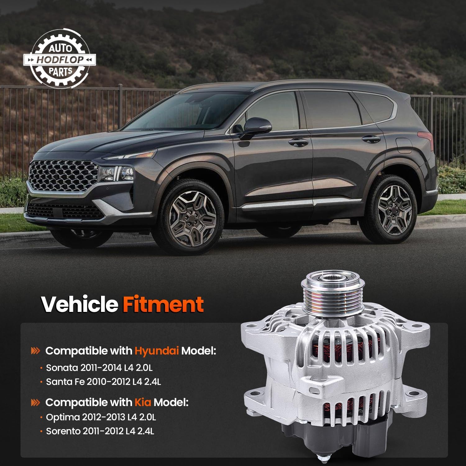 37300-2G600 Alternator Compatible with Hyundai Sonata 2011-2014 2.0L, Santa Fe 2010-2012 2.4L, for Kia Optima 2012-2013 2.0L, Sorento 2011-2012 2.4L, 12V 110A 6-Groove Pulley, TG11C089 11493N