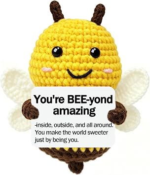 Mini Positive Crochet Bee Gift for Women Birthday with Inspirational Card