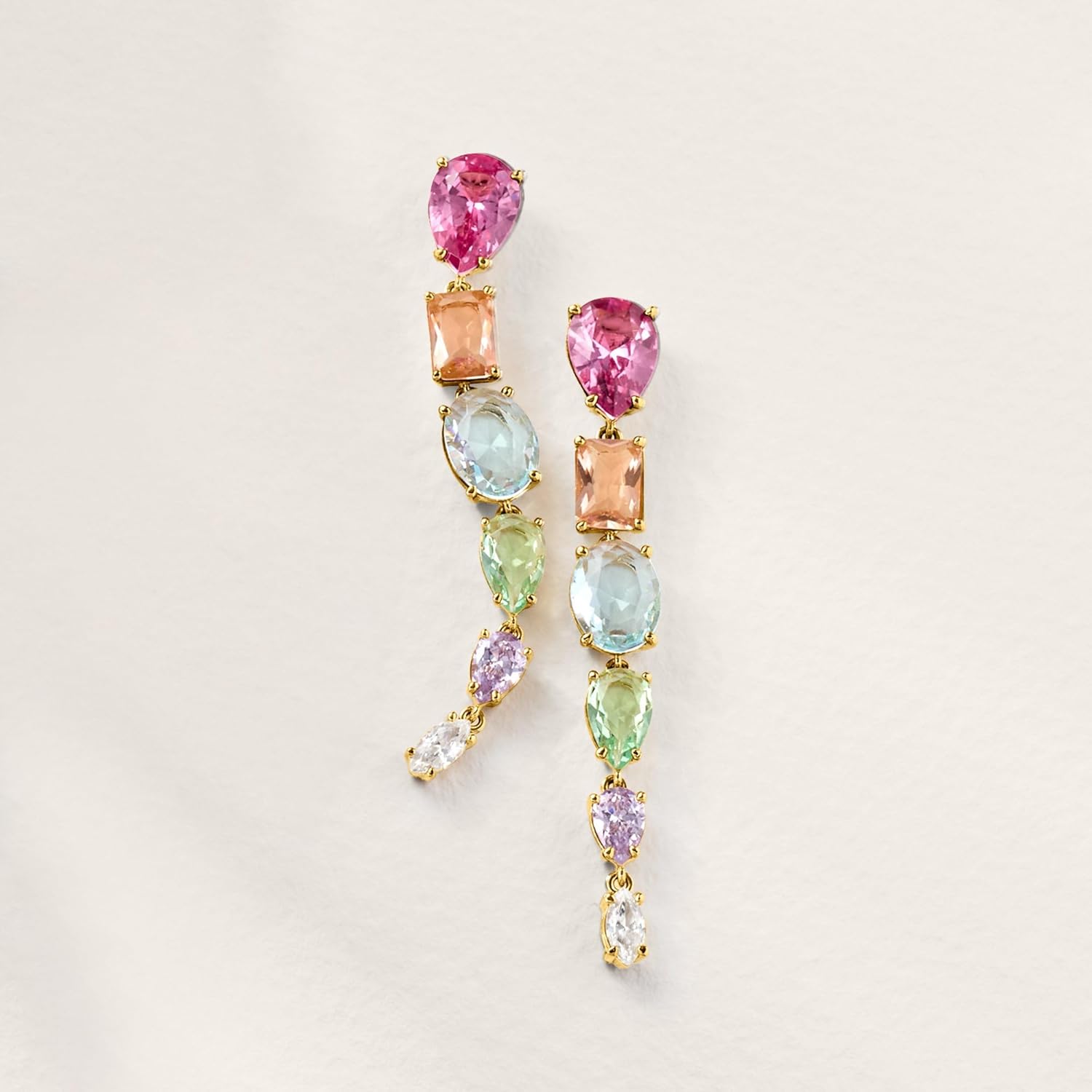 Ross-Simons 18kt Yellow Gold-Plated Drop Earrings With Simulated Multicolored Gemstones and .50 ct. t.w. Czs