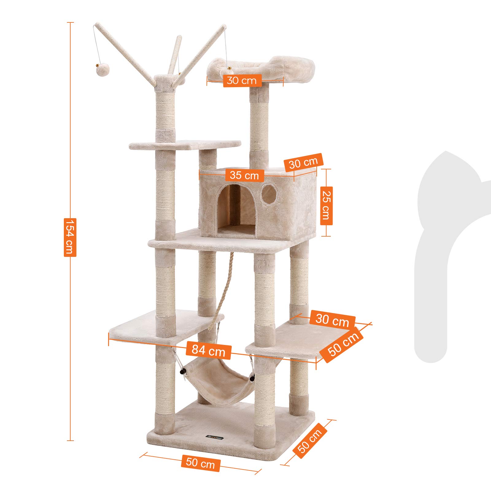 FEANDREA Tiragraffi Gatto Albero Tira Graffi Gioco Giacattolo Gatti Altezza 154 cm in Sisal Naturale PCT86M