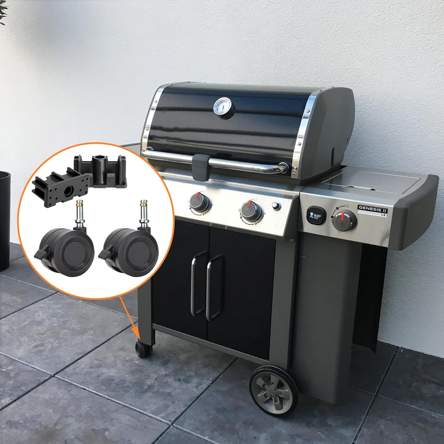 67067 Grill Wheels & 67066 Caster Inserts for Weber Genesis II Parts E-310 E-410 S-310 S-315 SE335 CE310, Parts for Weber Grill Wheels Replacement for Genesis 2 Wheels