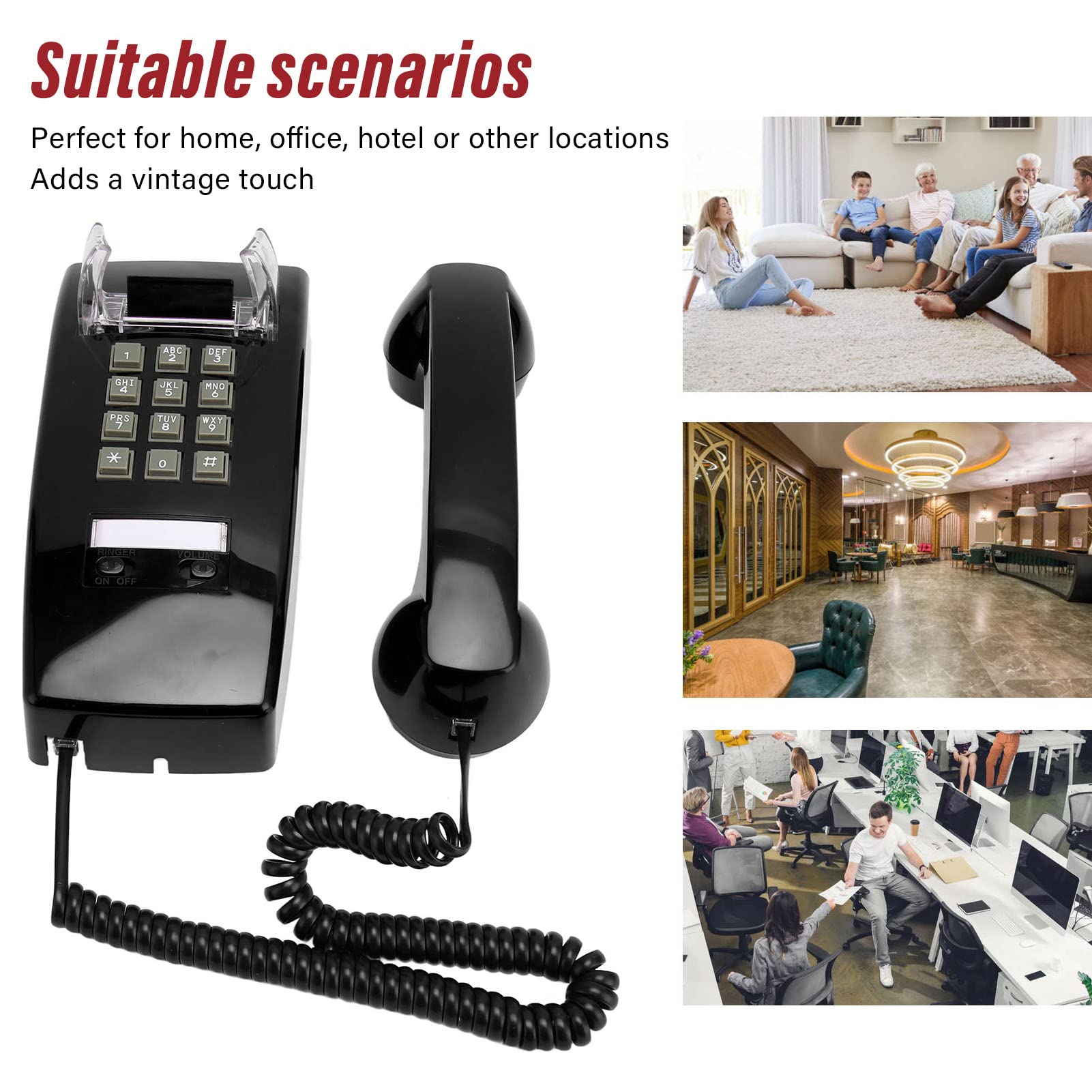 Retro Wandtelefon, Wandtelefon für Festnetz mit Mechanischem Klingeln, Klassisches Wasserdichtes Schnurgebundenes Telefon mit Lautstärkeregler, Altes Wandtelefon für Küche, Zuhause