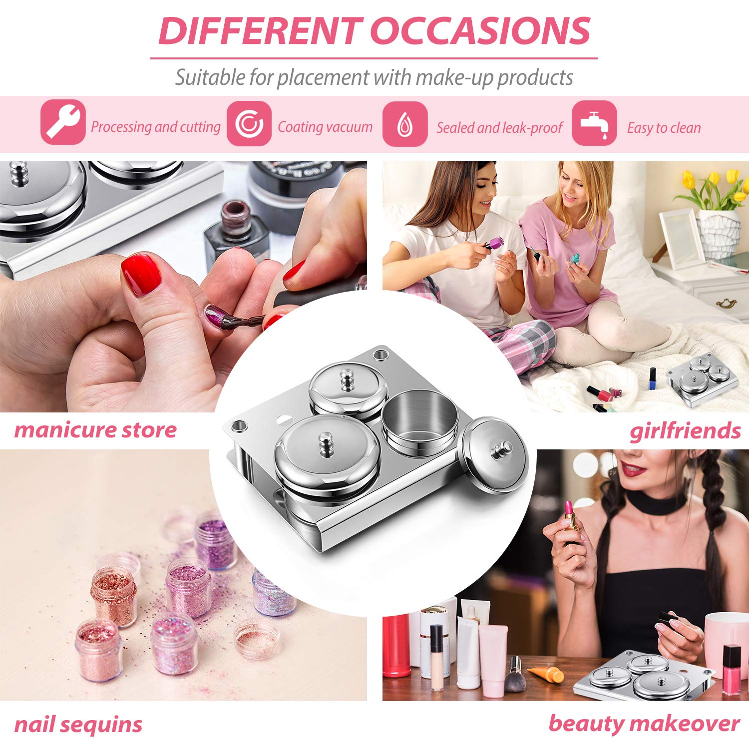 3 Pieces Acrylic Liquid Container Stainless Steel Acrylic Liquid Powder Cup Stainless Steel Nail Powder Holder Container with Lids for Nail Art Tools : Beauty & Personal Care