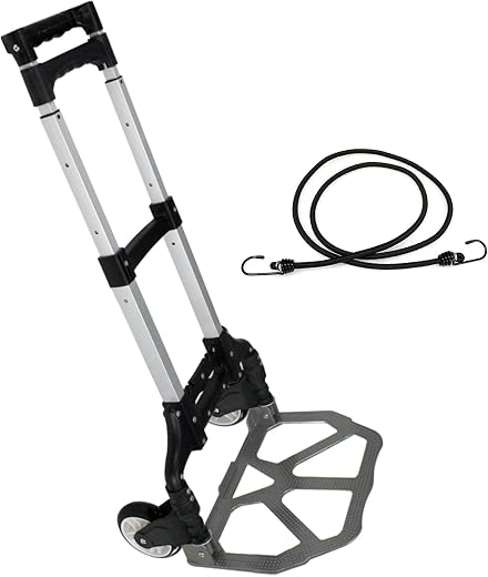 F2C Portable Folding Hand Truck Aluminium Luggage Trolley Cart and Dolly 175 lbs Capacity with Black Bungee Cord, Telescop...
