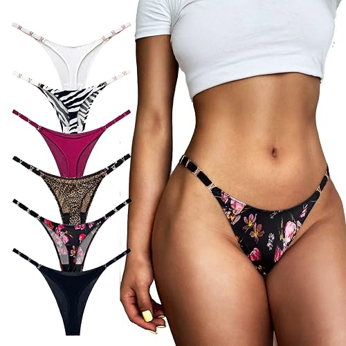 Meshal Sexy G-string Thongs for Women Cotton Panties T Back Underpants 5Pack Hipster - X-Large - 6pack(metal Waist)