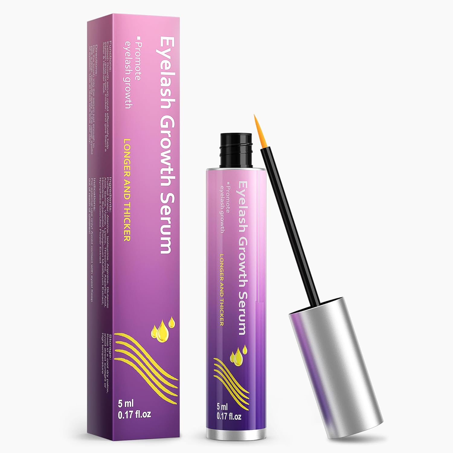 Eyelash Growth Serum - Gentle Nourishing Formula for Longer, Thicker, Fuller-Looking Lashes - Safe for Sensitive Eyes, Vegan & Cruelty-Free (5ml)